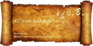 Árva Balabán névjegykártya